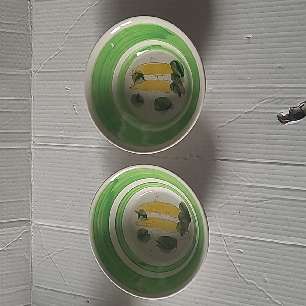 2 Vintage Action Korea Cereal Soup Bowl Handpainted Vegetables